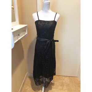 •Marina Black Beaded and Lace Dress•